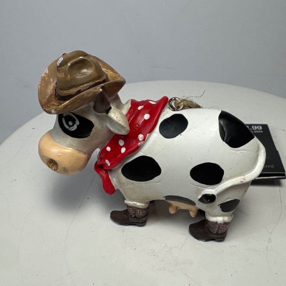 The Christmas Shoppe Cow Ornament White Western Cowboy Boots Hat